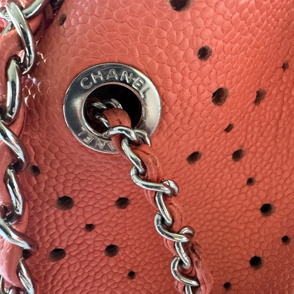 Chanel Pink Perforated Leather Shoulder Bag - Picture 6 of 12